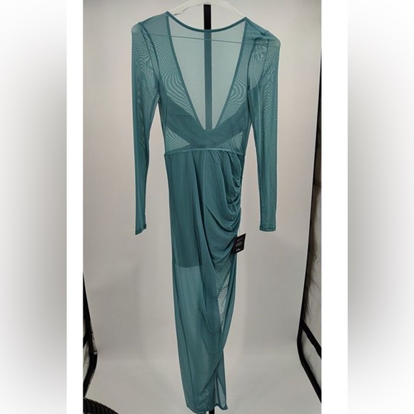 NWT - Lulus Alluring Silhouette Light Blue Sheer Mesh Backless Maxi Dress - Picture 6 of 7